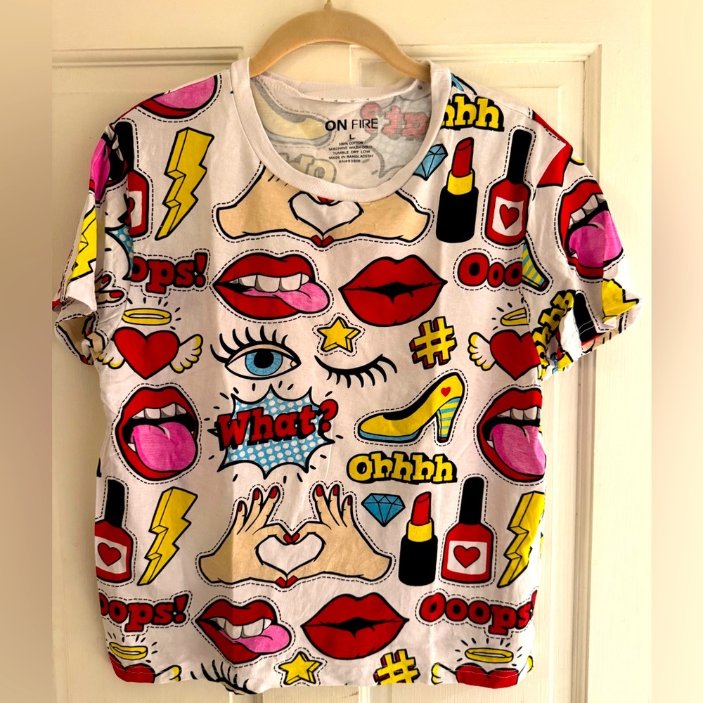 On Fire Woman's Tee with Fun Graphic Print Large